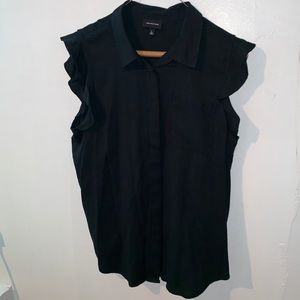 Black Ruffled Button-Up Tank Top